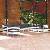 vidaXL 10-Piece Lounge Set with Grey Cushions Solid Pinewood