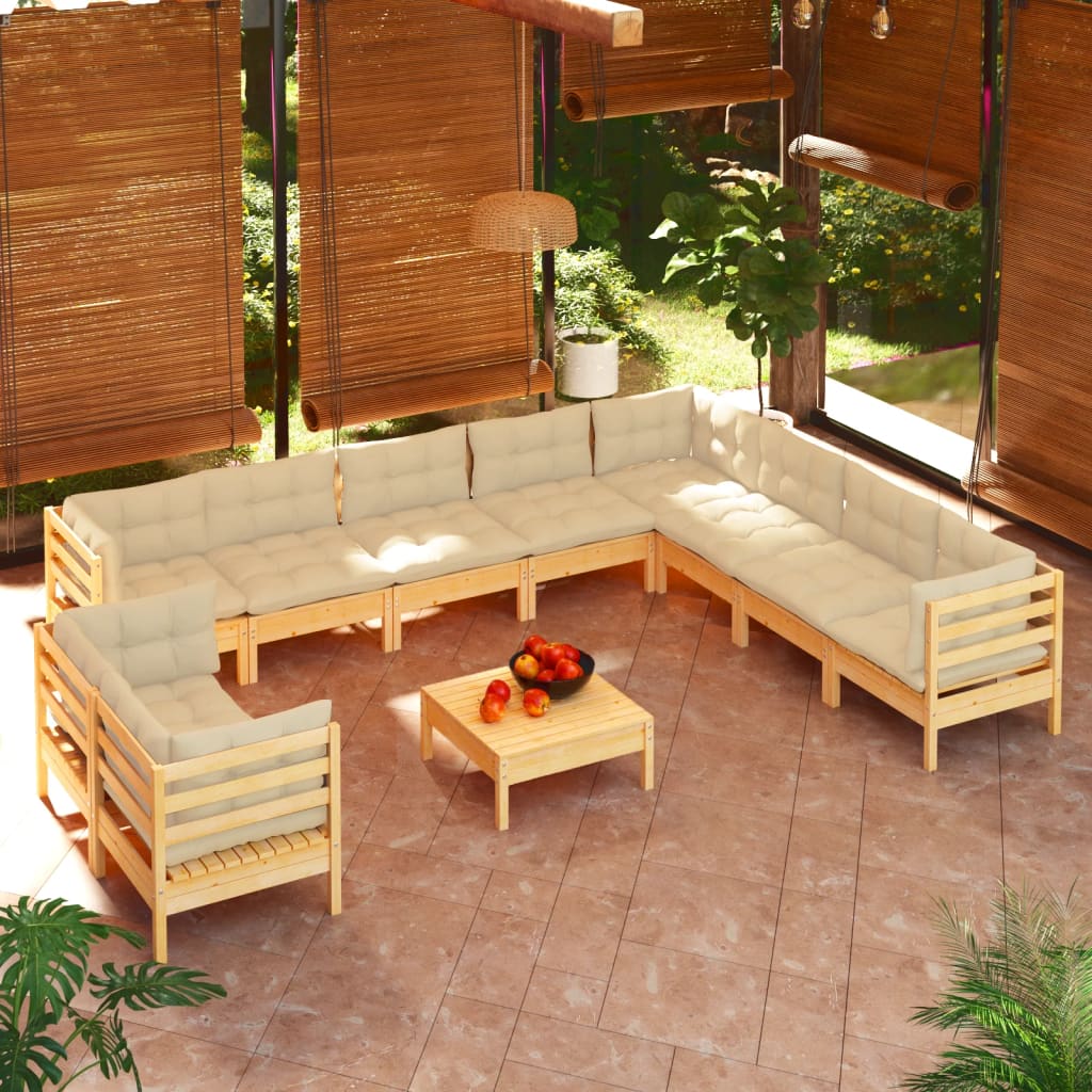 vidaXL 11-Piece Lounge Set with Grey Cushions Solid Pine Wood
