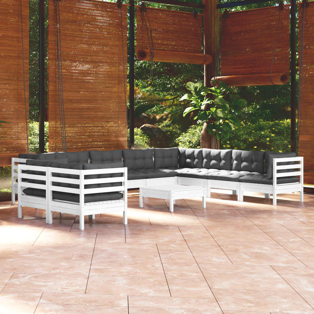 vidaXL 11-Piece Lounge Set with Grey Cushions Solid Pine Wood
