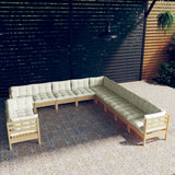 vidaXL 11-Piece Lounge Set with Grey Cushions Solid Pine Wood