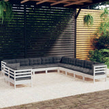 vidaXL 11-Piece Lounge Set with Grey Cushions Solid Pine Wood