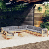 vidaXL 12-piece Lounge Set with Grey Cushions Solid Pine Wood