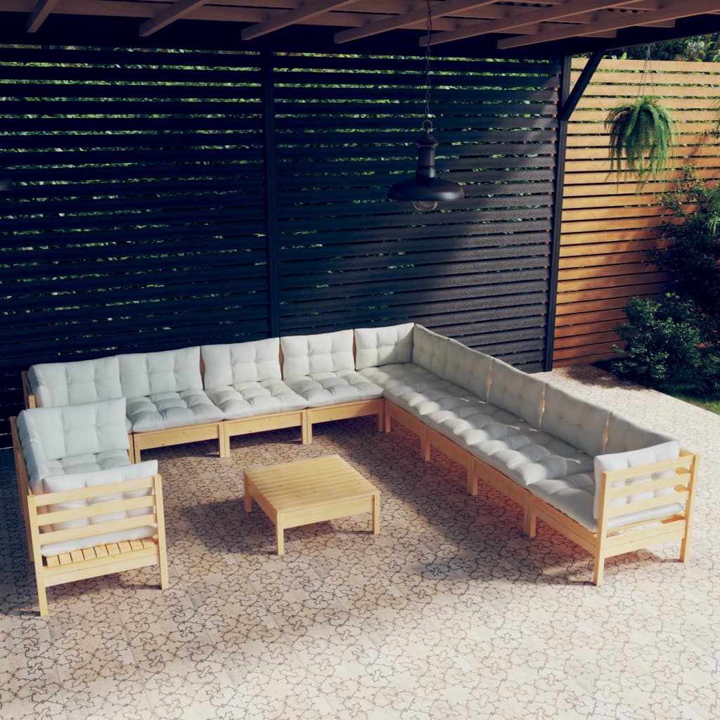 vidaXL 12-piece Lounge Set with Grey Cushions Solid Pine Wood