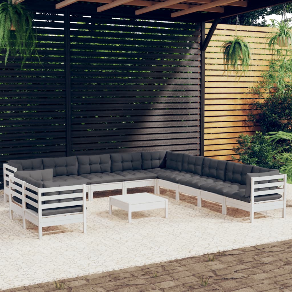 vidaXL 12-piece Lounge Set with Grey Cushions Solid Pine Wood