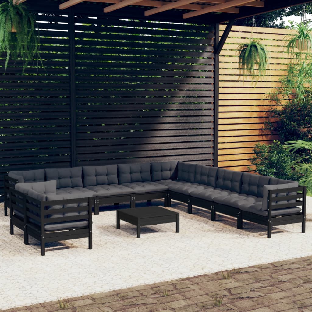 vidaXL 12-piece Lounge Set with Grey Cushions Solid Pine Wood
