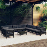 vidaXL 12-piece Lounge Set with Grey Cushions Solid Pine Wood