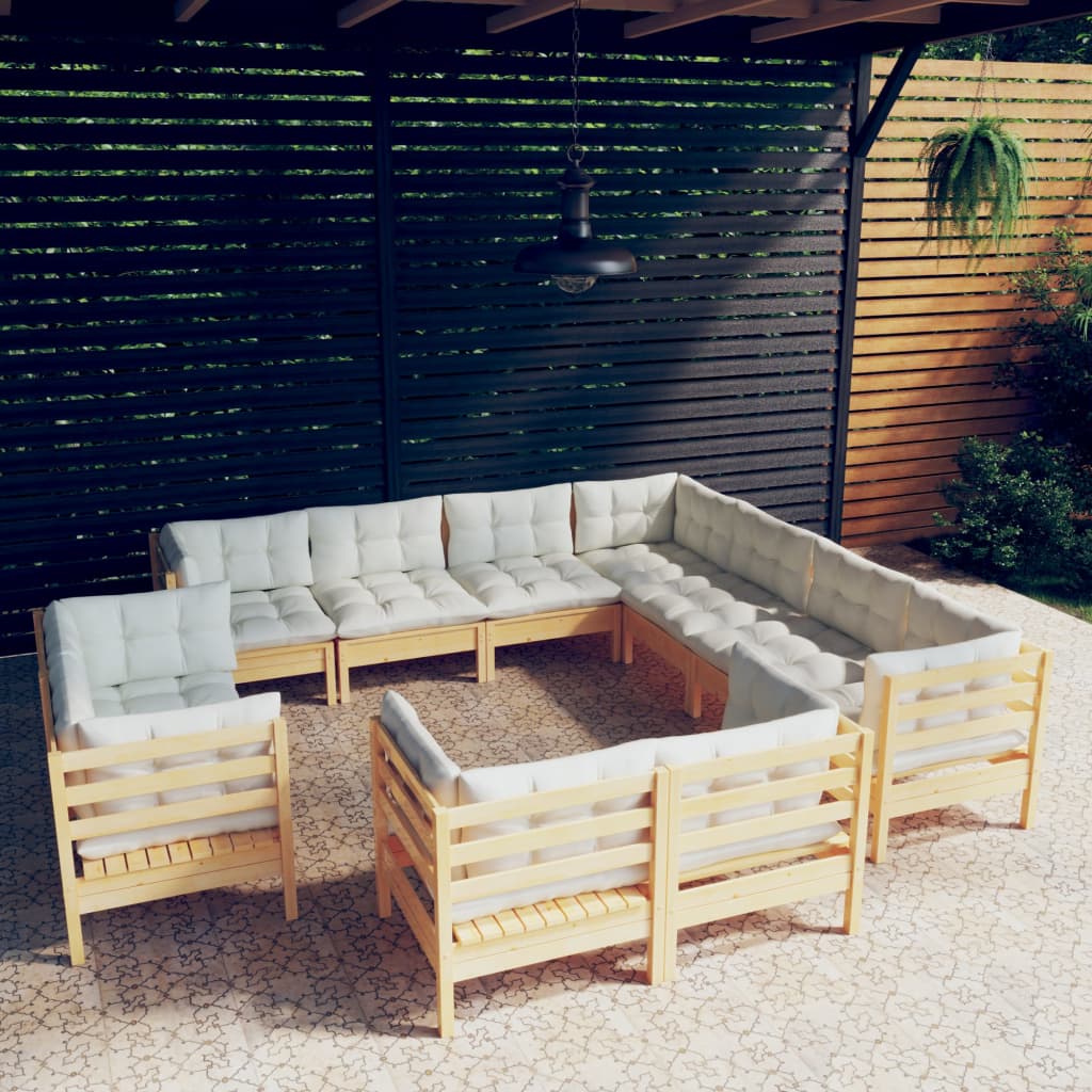vidaXL 11-Piece Lounge Set with Grey Cushions Solid Pine Wood