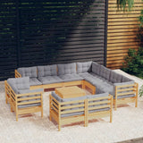 vidaXL 12-piece Lounge Set with Grey Cushions Solid Pine Wood