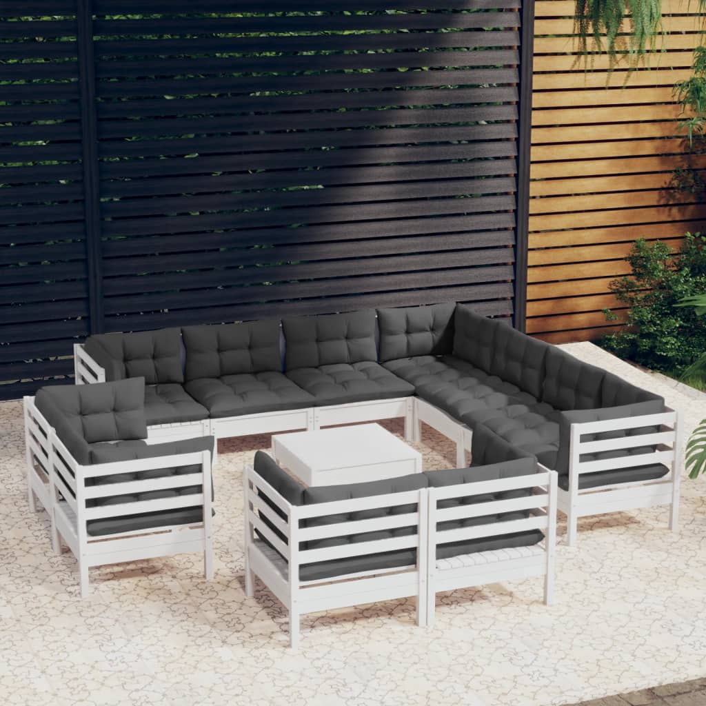 vidaXL 12-piece Lounge Set with Grey Cushions Solid Pine Wood
