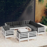 vidaXL 12-piece Lounge Set with Grey Cushions Solid Pine Wood
