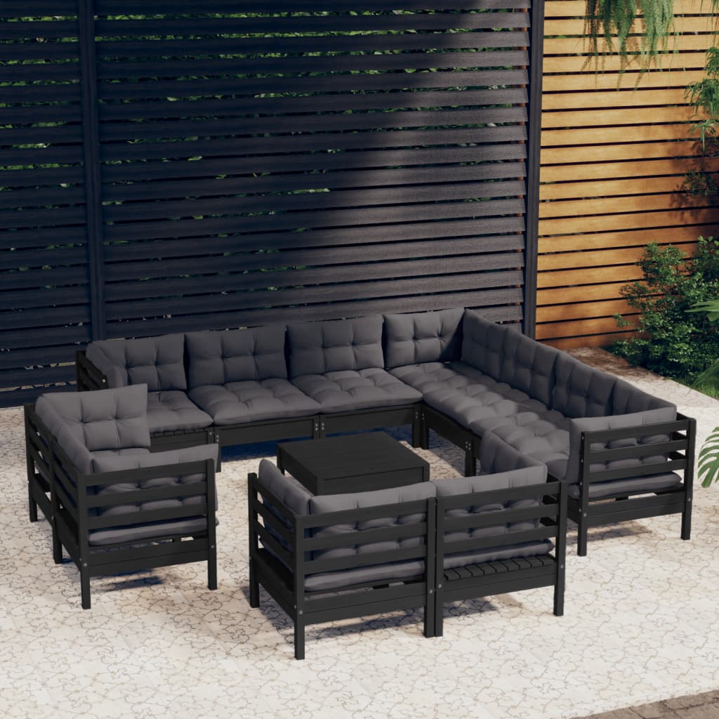 vidaXL 12-piece Lounge Set with Grey Cushions Solid Pine Wood
