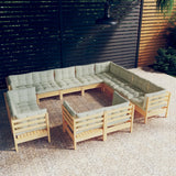 vidaXL 12-piece Lounge Set with Grey Cushions Solid Pine Wood