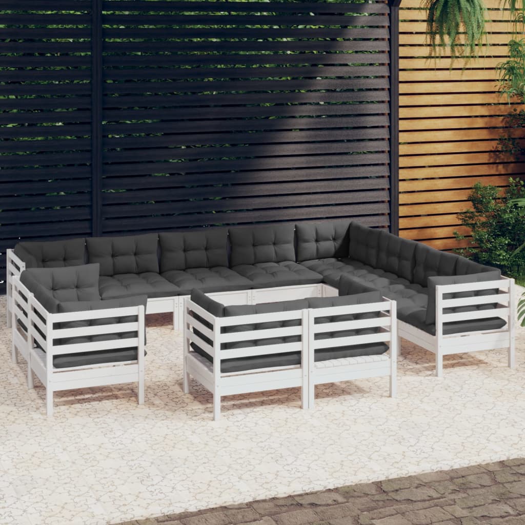 vidaXL 12-piece Lounge Set with Grey Cushions Solid Pine Wood