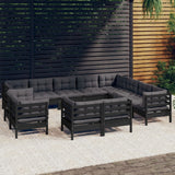 vidaXL 12-piece Lounge Set with Grey Cushions Solid Pine Wood