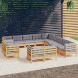 vidaXL 13-Piece Lounge Set with Grey Cushions Solid Pine Wood