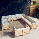 vidaXL 13-Piece Lounge Set with Grey Cushions Solid Pine Wood