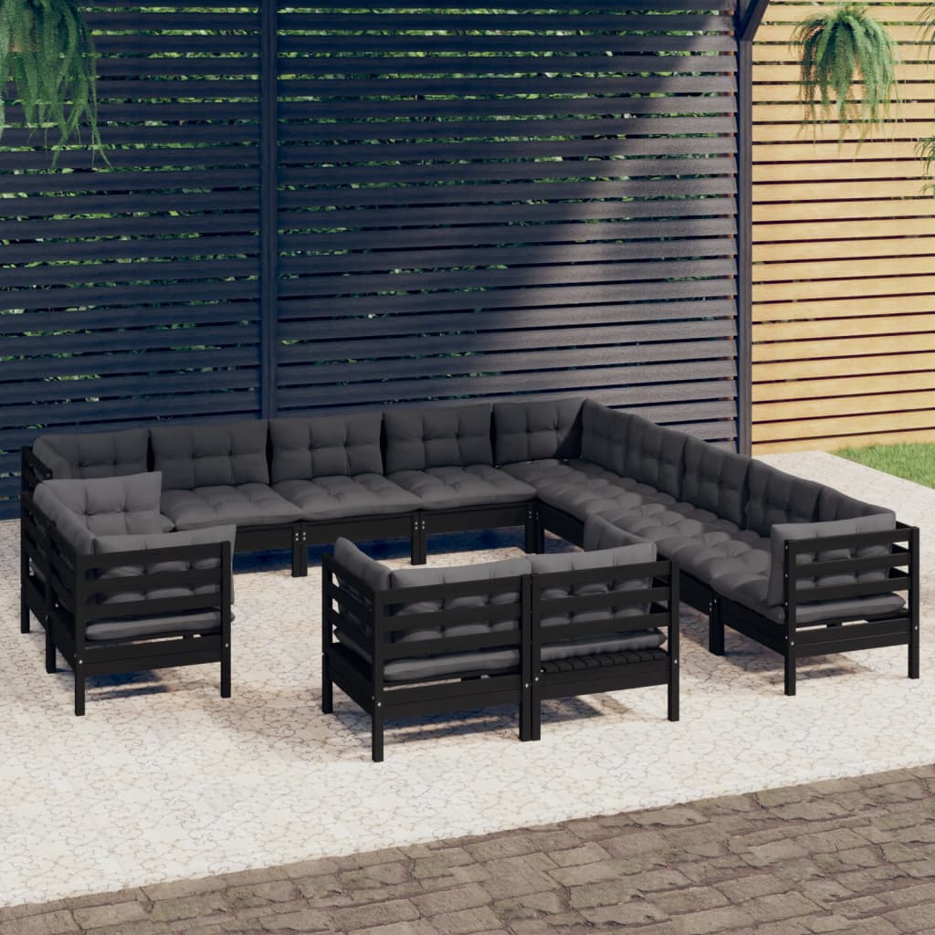vidaXL 13-Piece Lounge Set with Grey Cushions Solid Pine Wood