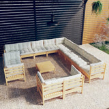vidaXL 14-Piece Lounge Set with Grey Cushions Solid Pine Wood