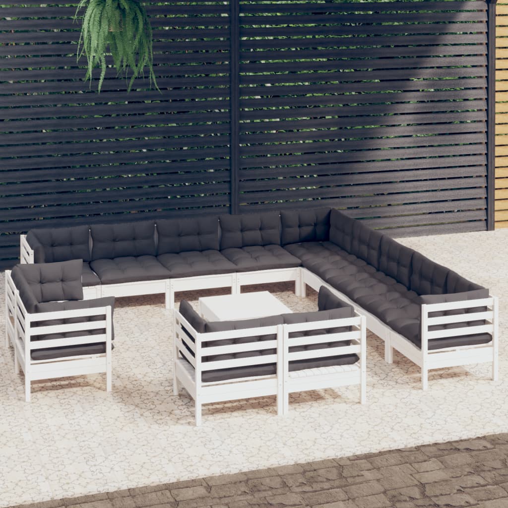 vidaXL 14-Piece Lounge Set with Grey Cushions Solid Pine Wood