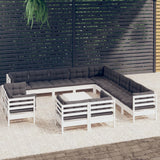 vidaXL 14-Piece Lounge Set with Grey Cushions Solid Pine Wood