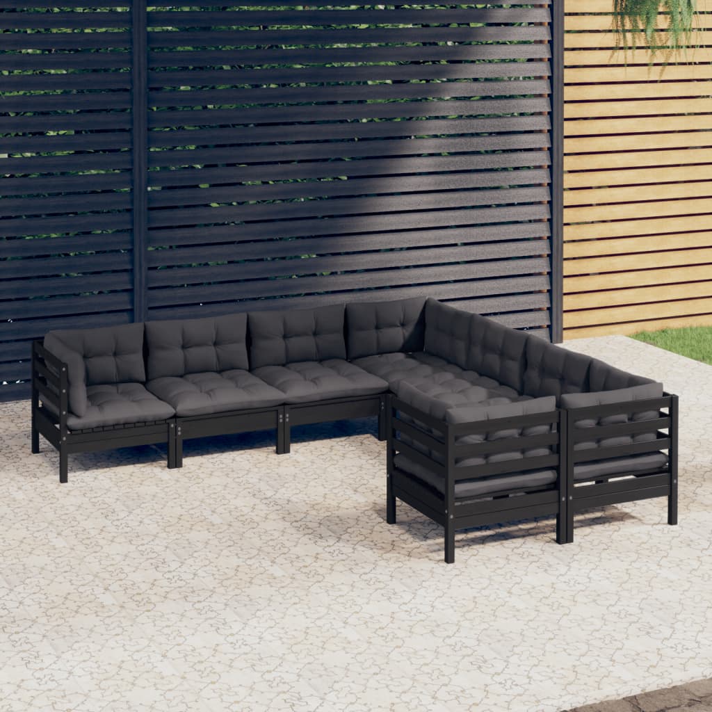 vidaXL 8-Piece Lounge Set with Grey Cushions Solid Pinewood