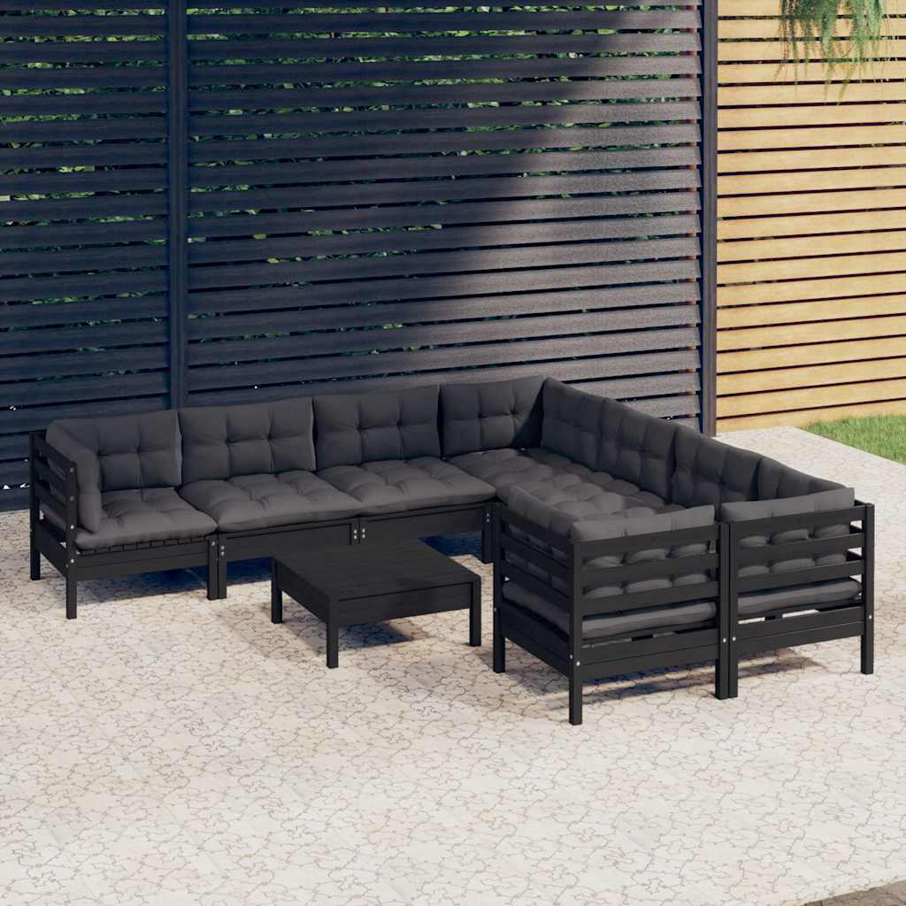 vidaXL 9-delige Loungeset met grijze kussens grenenhout