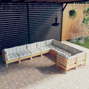vidaXL 9-delige Loungeset met grijze kussens grenenhout