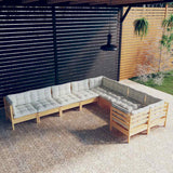 vidaXL 9-delige Loungeset met grijze kussens grenenhout