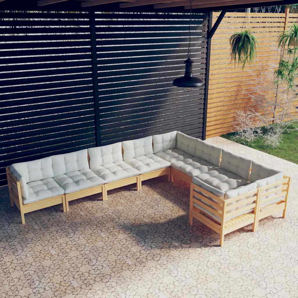 vidaXL 9-delige Loungeset met grijze kussens grenenhout