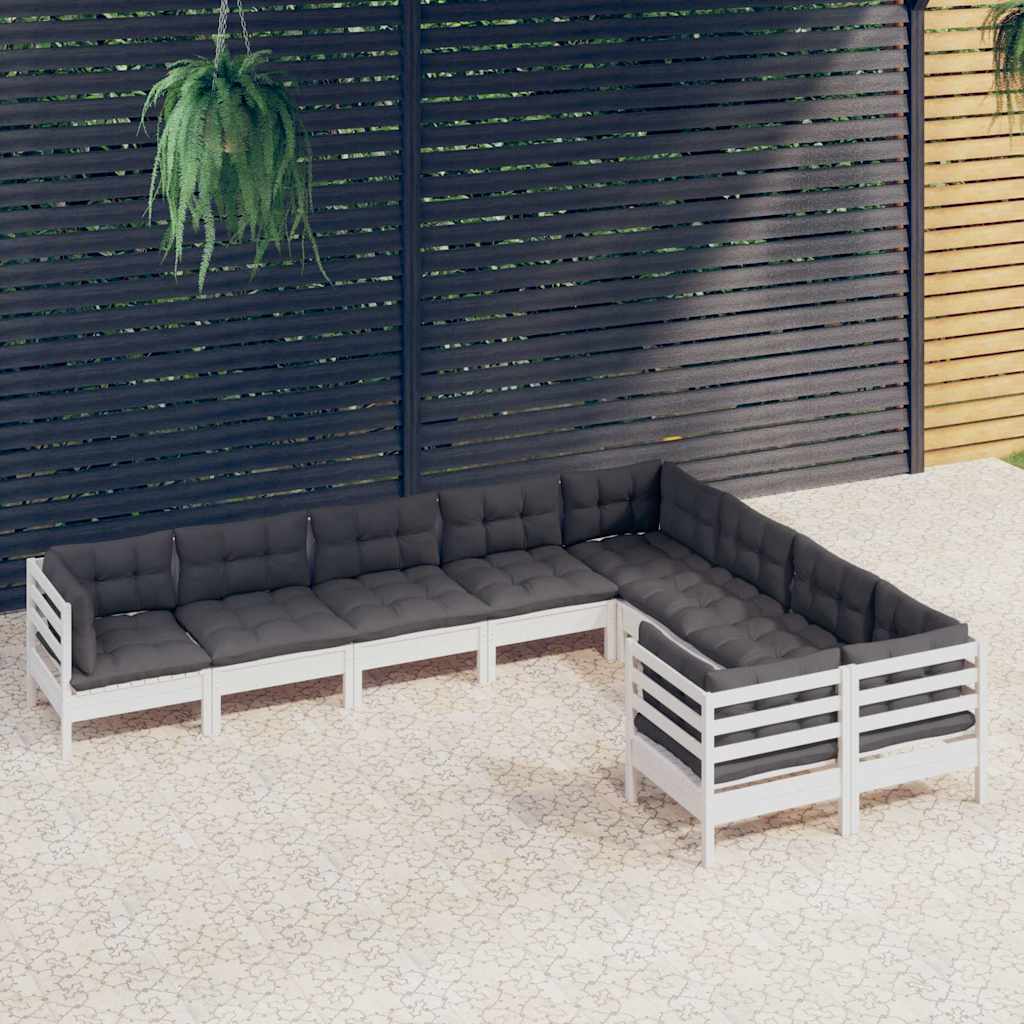 vidaXL 9-delige Loungeset met grijze kussens grenenhout