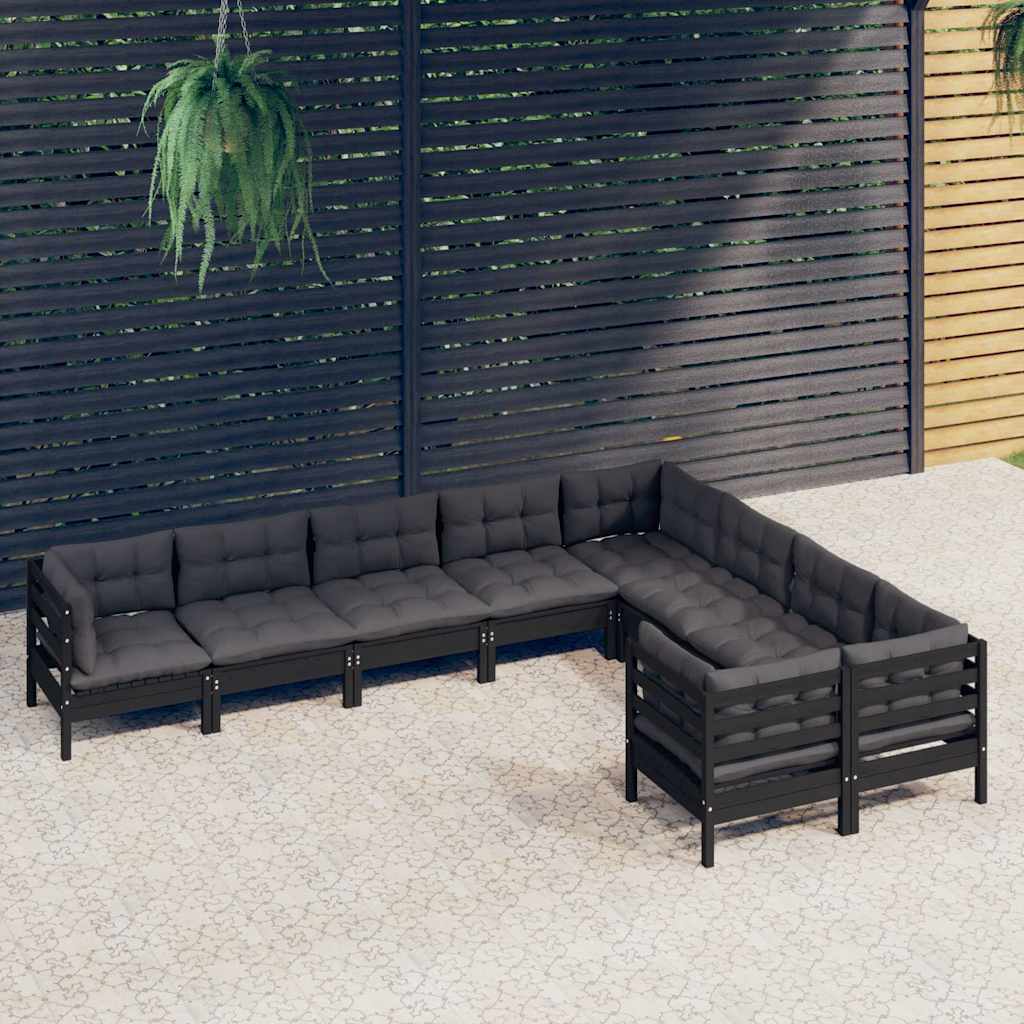 vidaXL 9-delige Loungeset met grijze kussens grenenhout