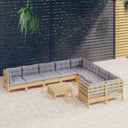 vidaXL 10-delige Loungeset met grijze kussens grenenhout