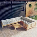 vidaXL 10-delige Loungeset met grijze kussens grenenhout