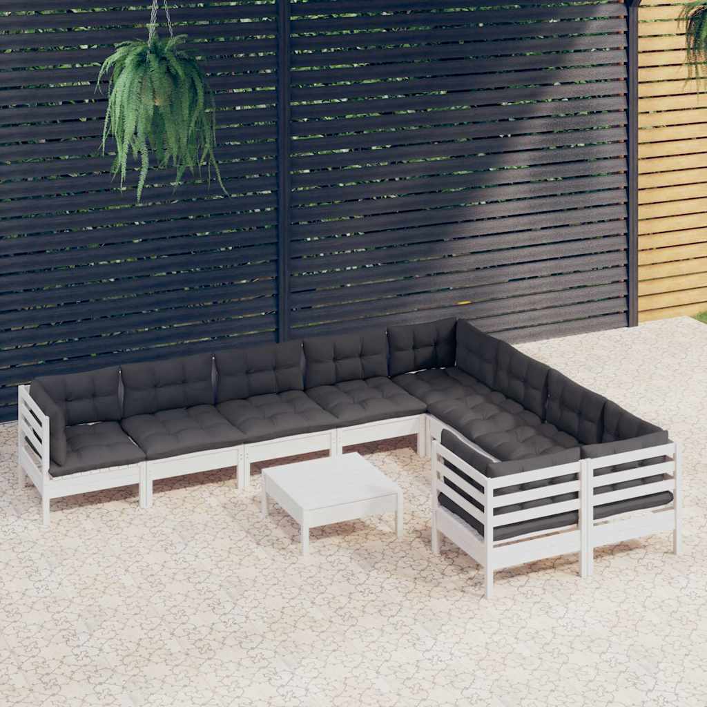 vidaXL 10-delige Loungeset met grijze kussens grenenhout