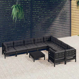vidaXL 10-delige Loungeset met grijze kussens grenenhout