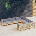 vidaXL 10-delige Loungeset met grijze kussens grenenhout