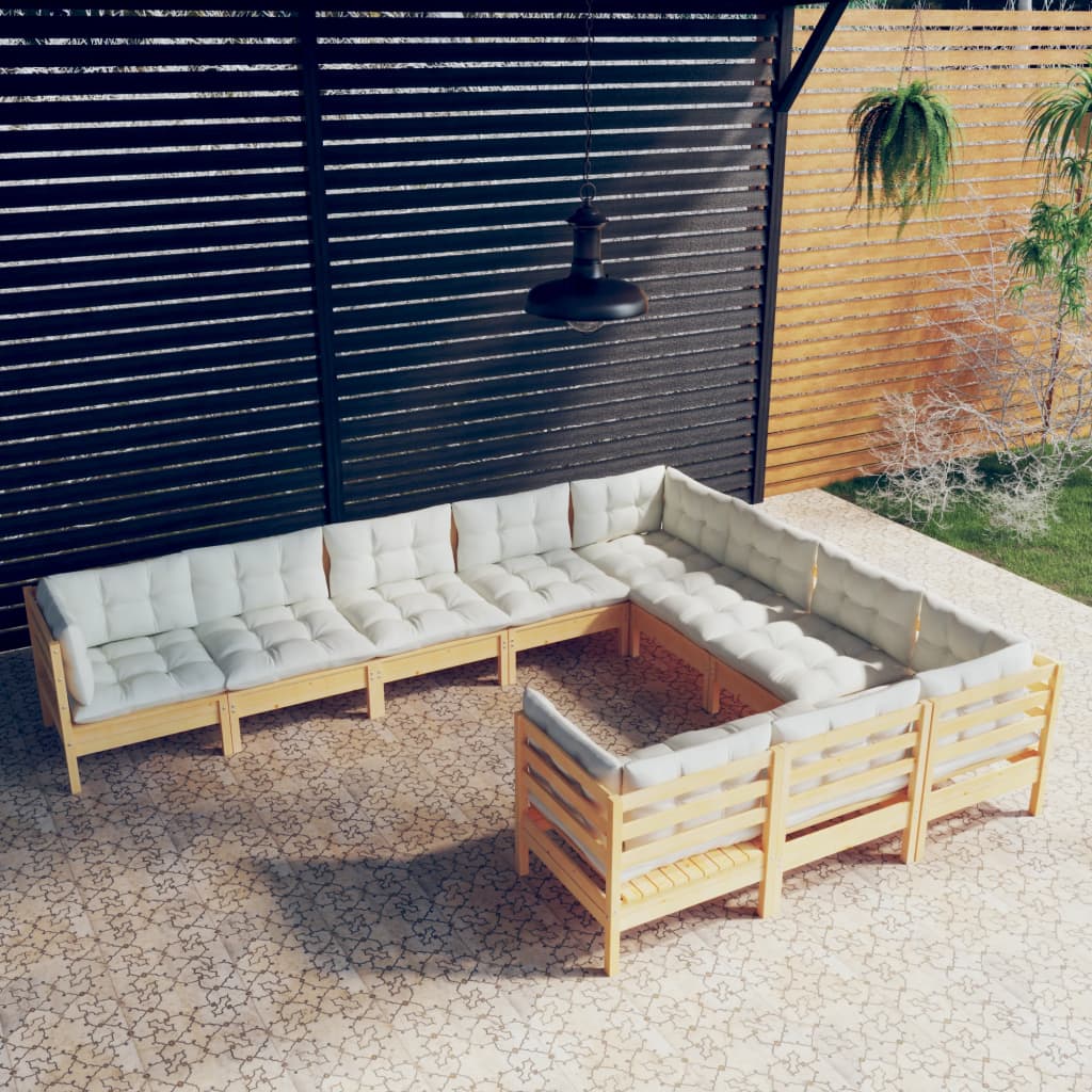 vidaXL 10-delige Loungeset met grijze kussens grenenhout