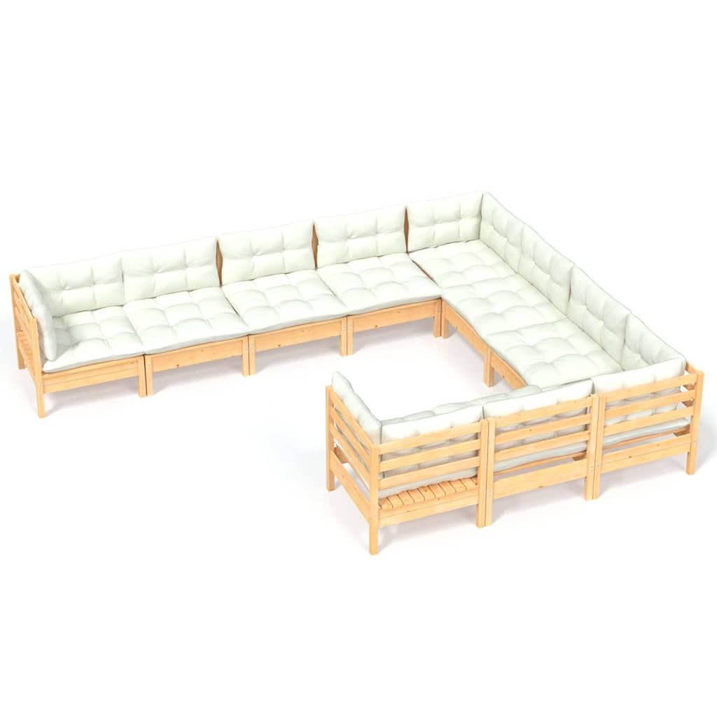 vidaXL 10-delige Loungeset met grijze kussens grenenhout