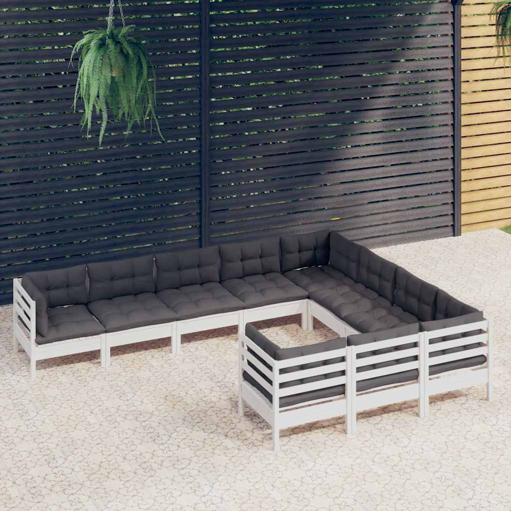 vidaXL 10-delige Loungeset met grijze kussens grenenhout