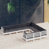 vidaXL 10-delige Loungeset met grijze kussens grenenhout