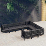 vidaXL 10-delige Loungeset met grijze kussens grenenhout