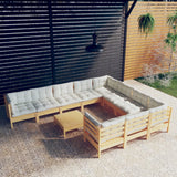 vidaXL 11-delige Loungeset met grijze kussens grenenhout
