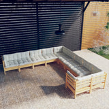 vidaXL 10-delige Loungeset met grijze kussens grenenhout