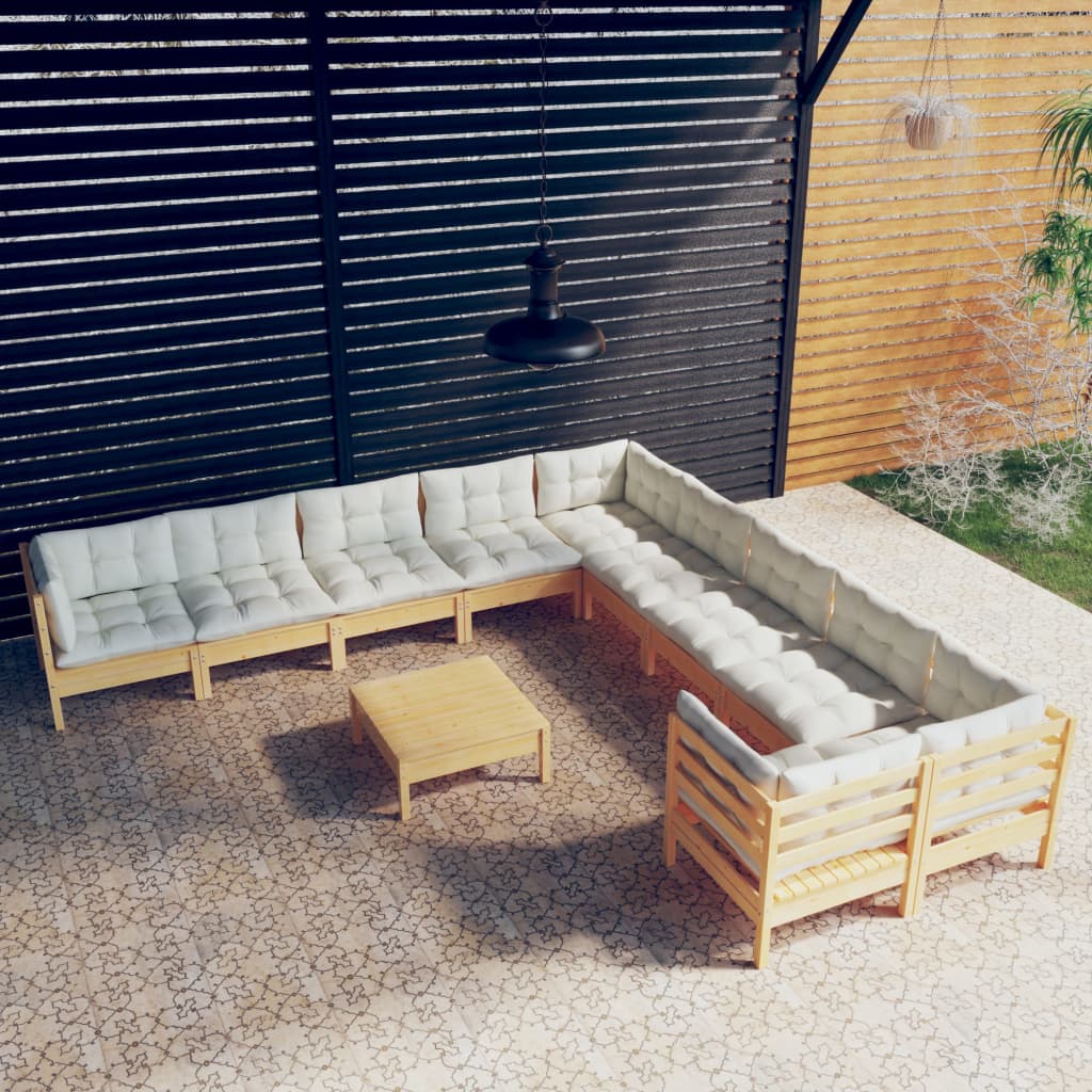 vidaXL 11-delige Loungeset met grijze kussens grenenhout