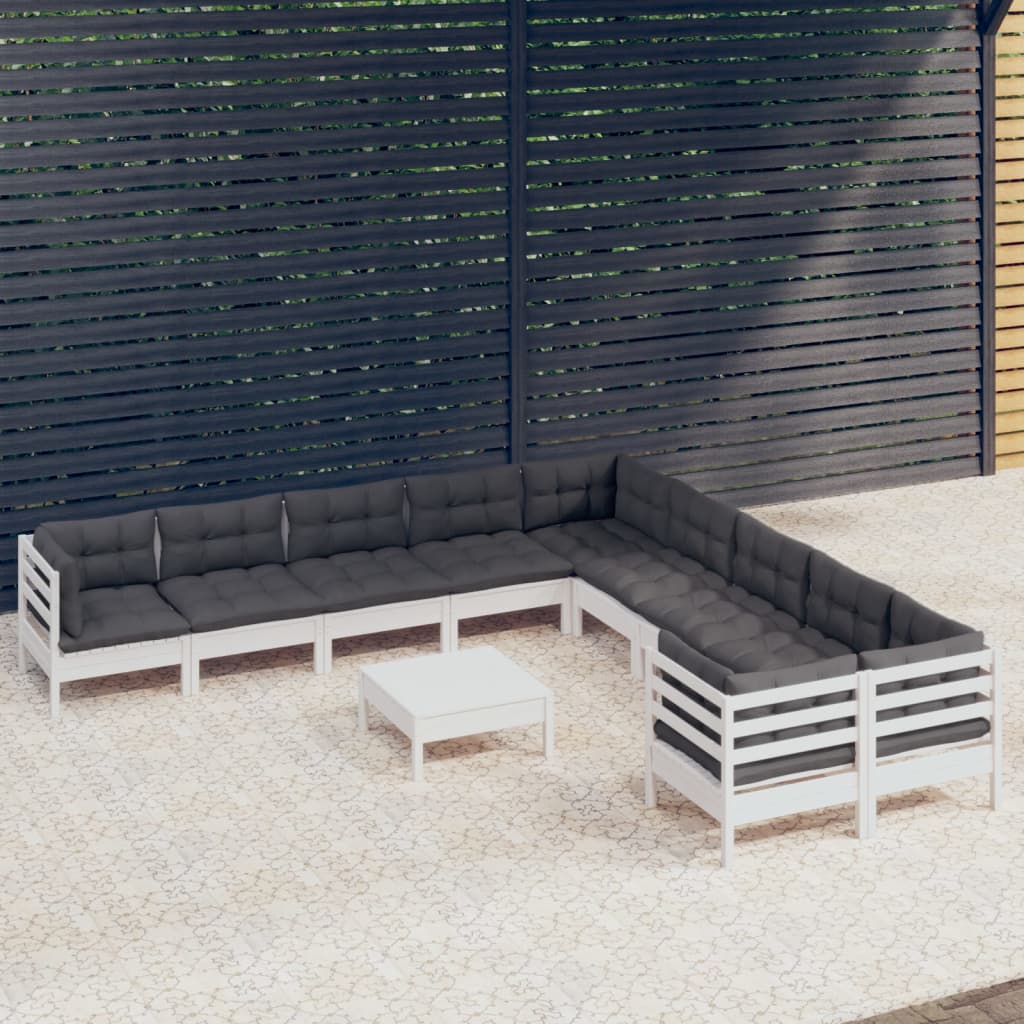 vidaXL 11-delige Loungeset met grijze kussens grenenhout