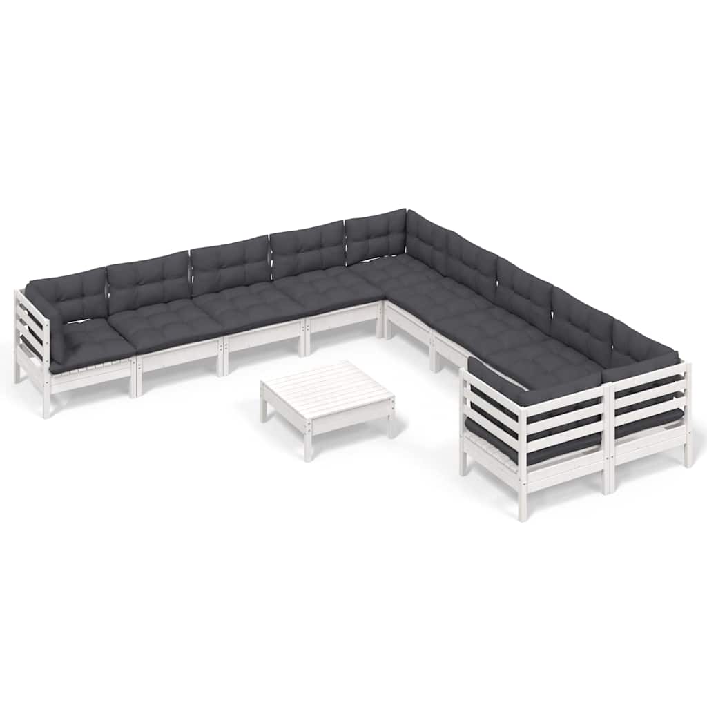 vidaXL 11-delige Loungeset met grijze kussens grenenhout