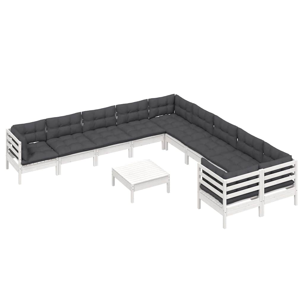 vidaXL 11-delige Loungeset met grijze kussens grenenhout