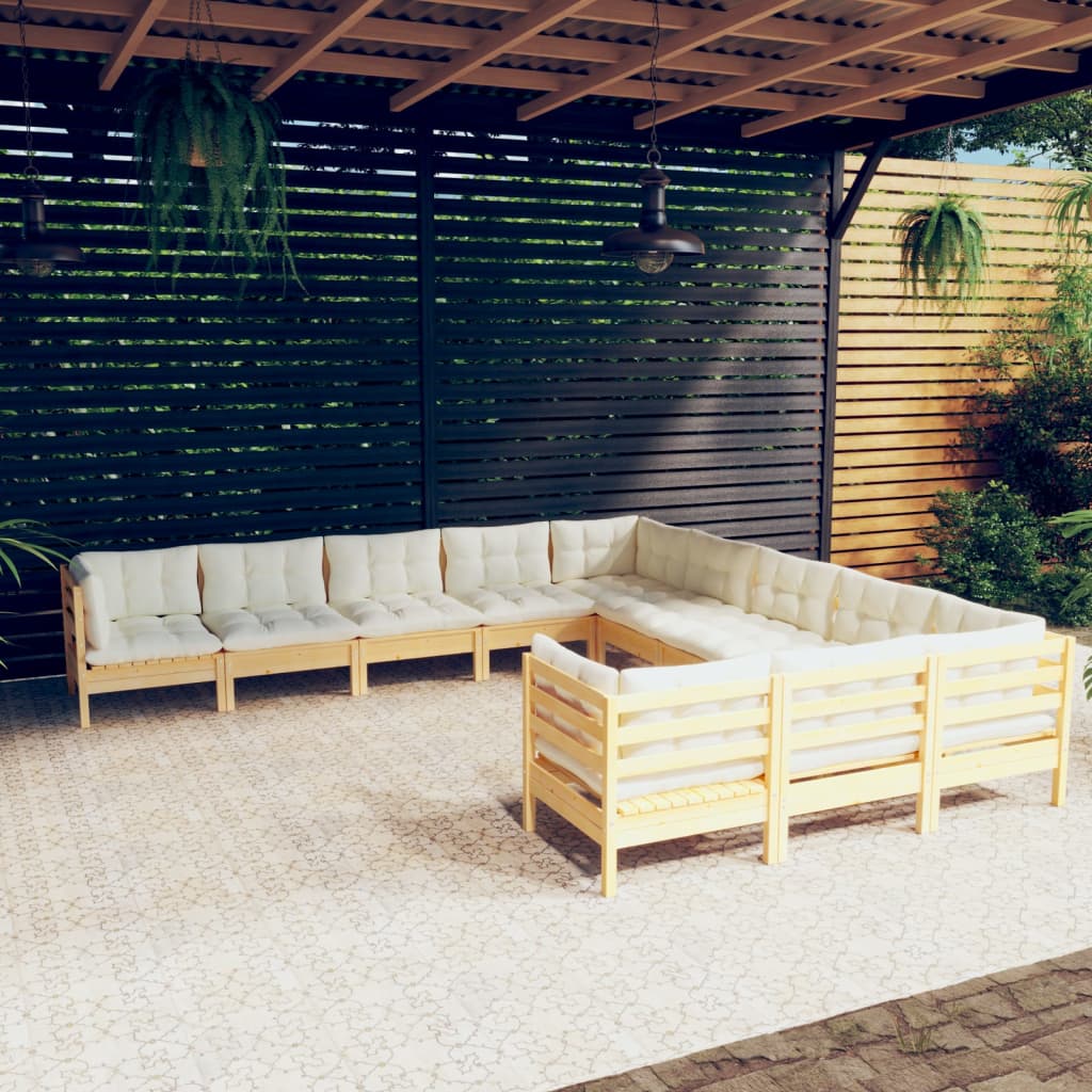 vidaXL 11-delige Loungeset met grijze kussens grenenhout