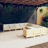 vidaXL 11-delige Loungeset met grijze kussens grenenhout