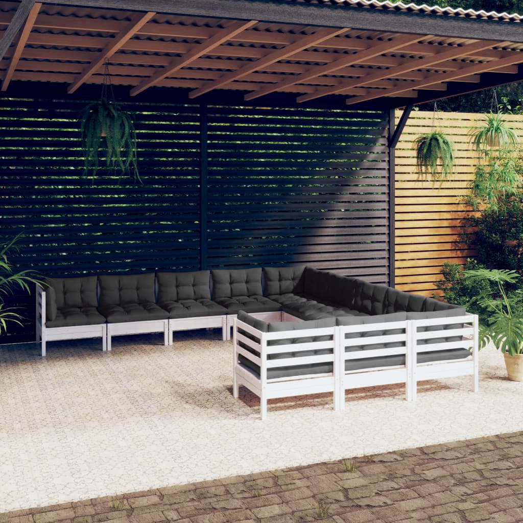vidaXL 11-delige Loungeset met grijze kussens grenenhout